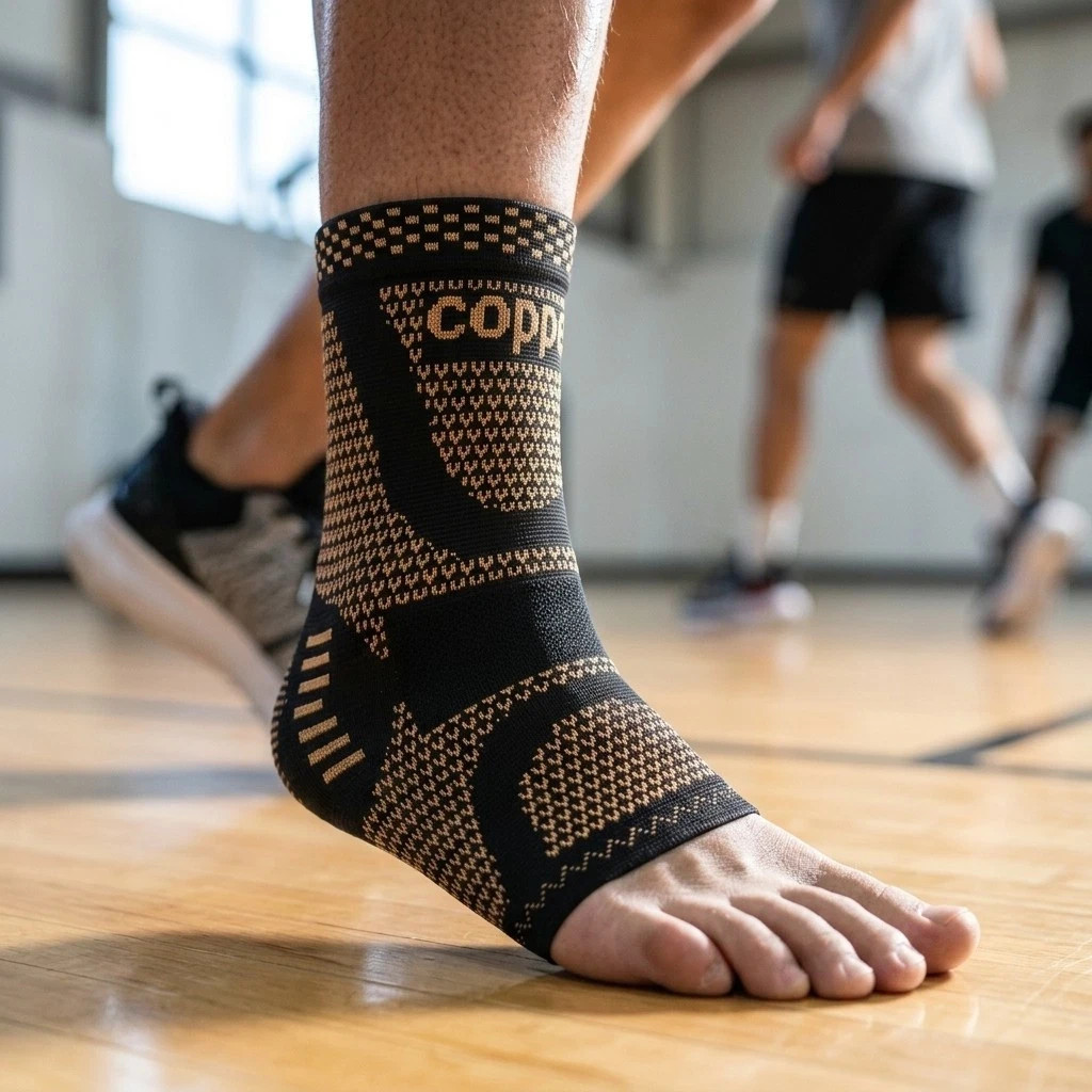 1 or 2Pcs Adjustable Copper Infused Ankle Support Compression Sleeve for Sports