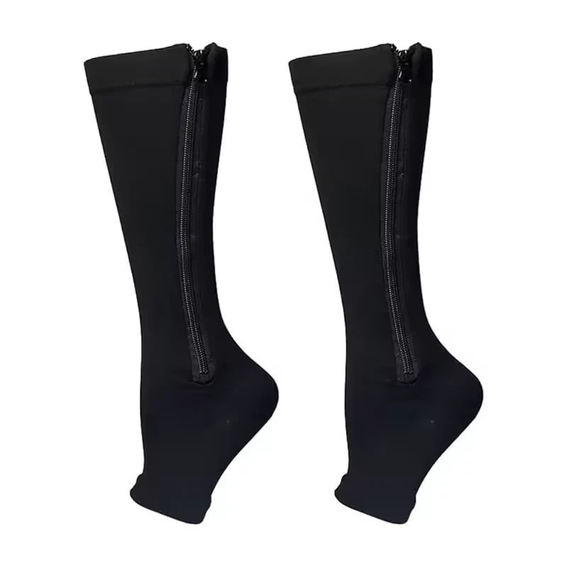 Nylon Zipper Compression Socks Support Graduated Stockings Mens Womens 20-30mmHg