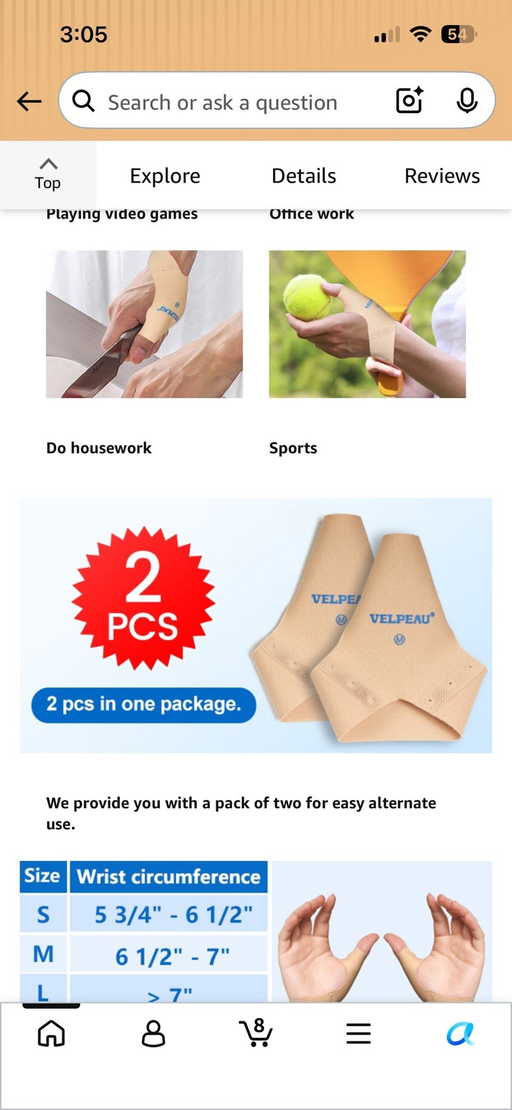 VELPEAU Elastic Thumb Support Brace Size S Beige Breathable Latex-Free VP0908
