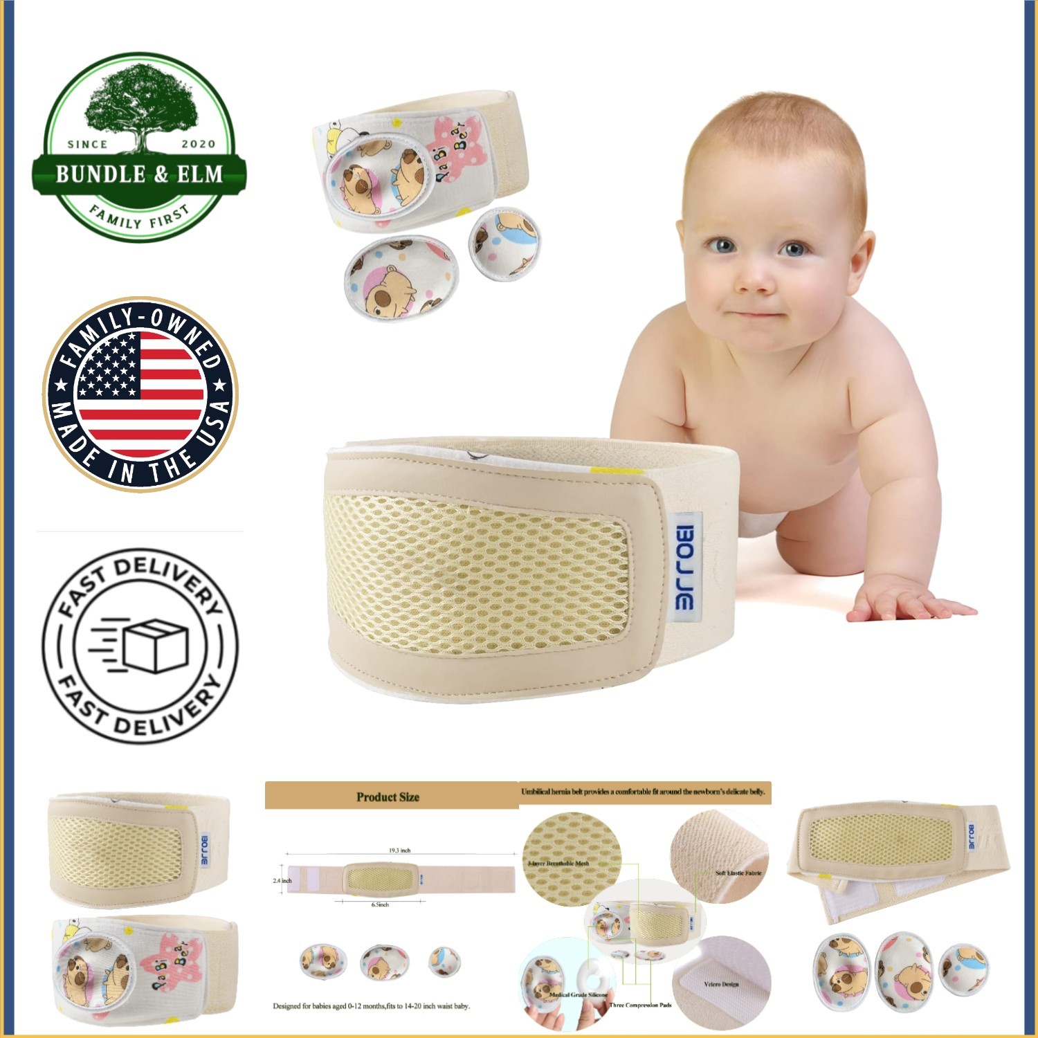 Adjustable Abdominal Binder for Kids, Hernia Support with Compression Pads