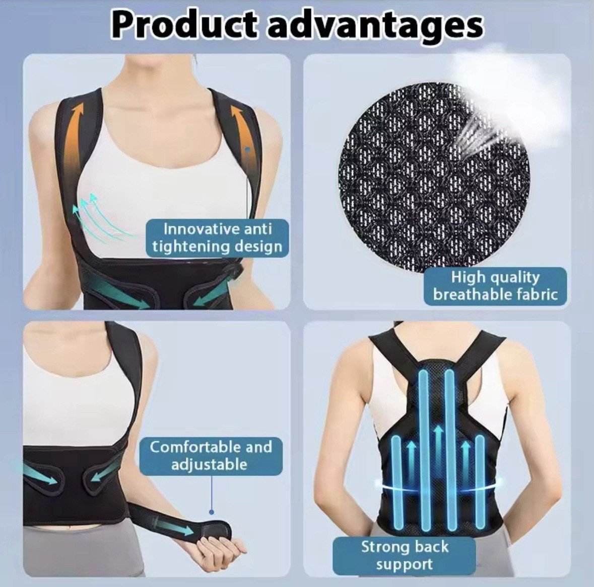 Adjustable Double Strap Posture Corrector Brace Back Support Black S/M/L