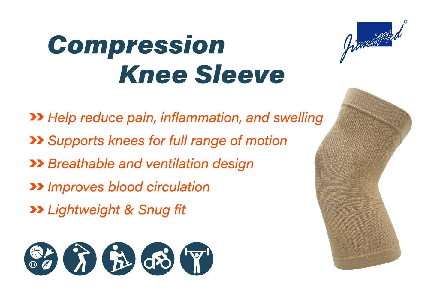 JianiMed Compression Knee Sleeve – Thin & Lightweight, Pain Relief, XL, Beige