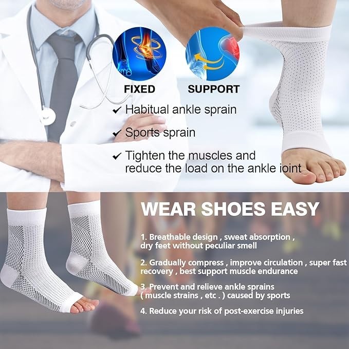 4 Pairs Socks Ankle Brace And Tendonitis Compression Sock Black and White (S-M).