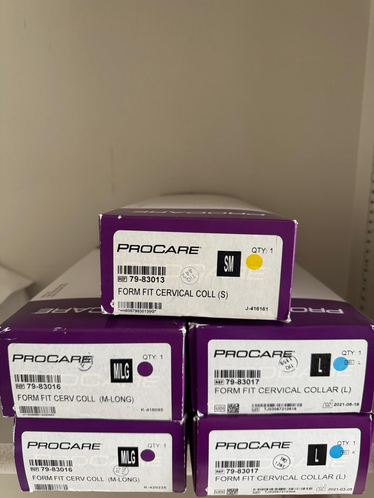 Procare Cervical Collar, Form Fit, Lot of 6. S, M-LONG, L, XL