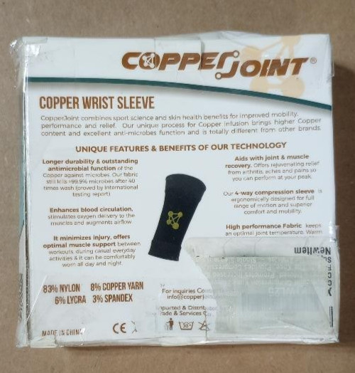 NEW CopperJoint Wrist Sleeve Compression Garment Black (Small / Left) Free Ship