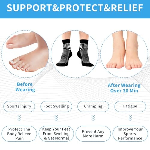 Compression Ankle Support Socks Wicking Large Black+white+dark Grey–3 Pairs