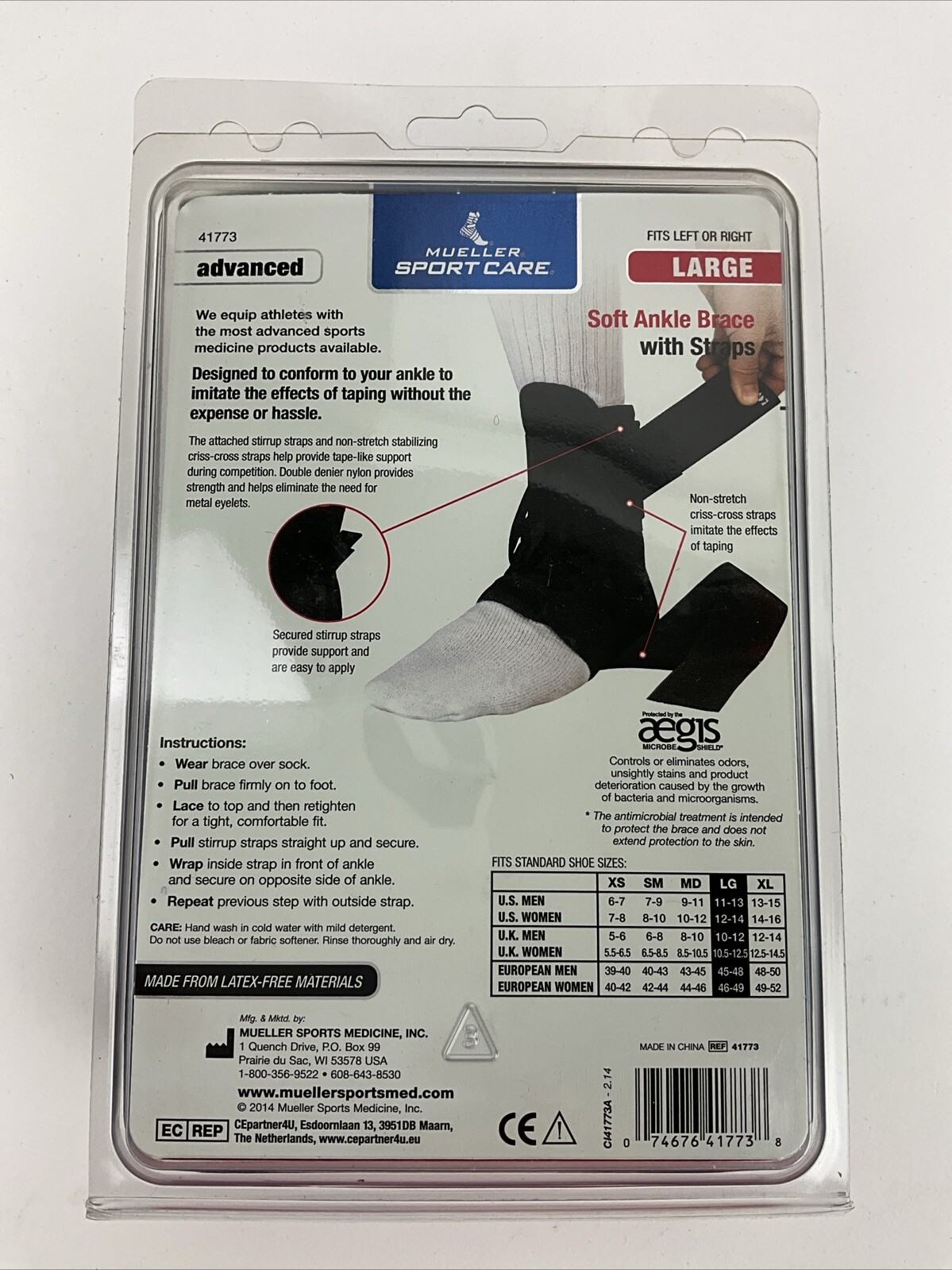 Mueller Large Soft Ankle Brace with Strap Black New In Box