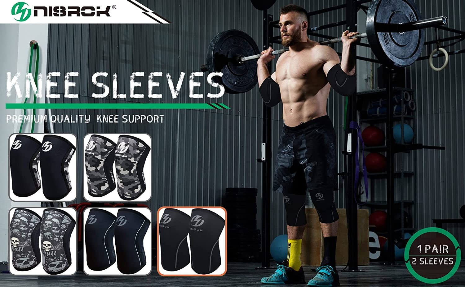 Nisrok 517NIS060701 Knee Sleeves 7mm Neoprene Compression (1 Pair)