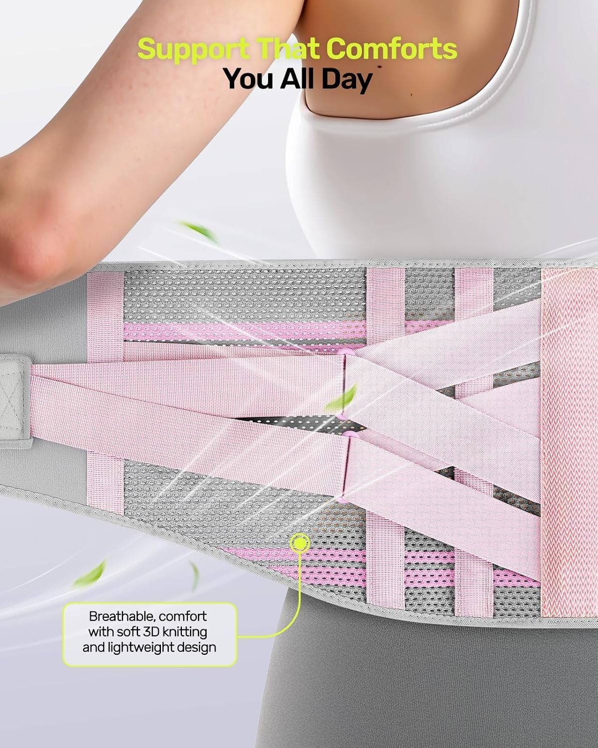 Women’s Ergonomic Back Brace with 9X Support – Pink, Size M for Pain Relief