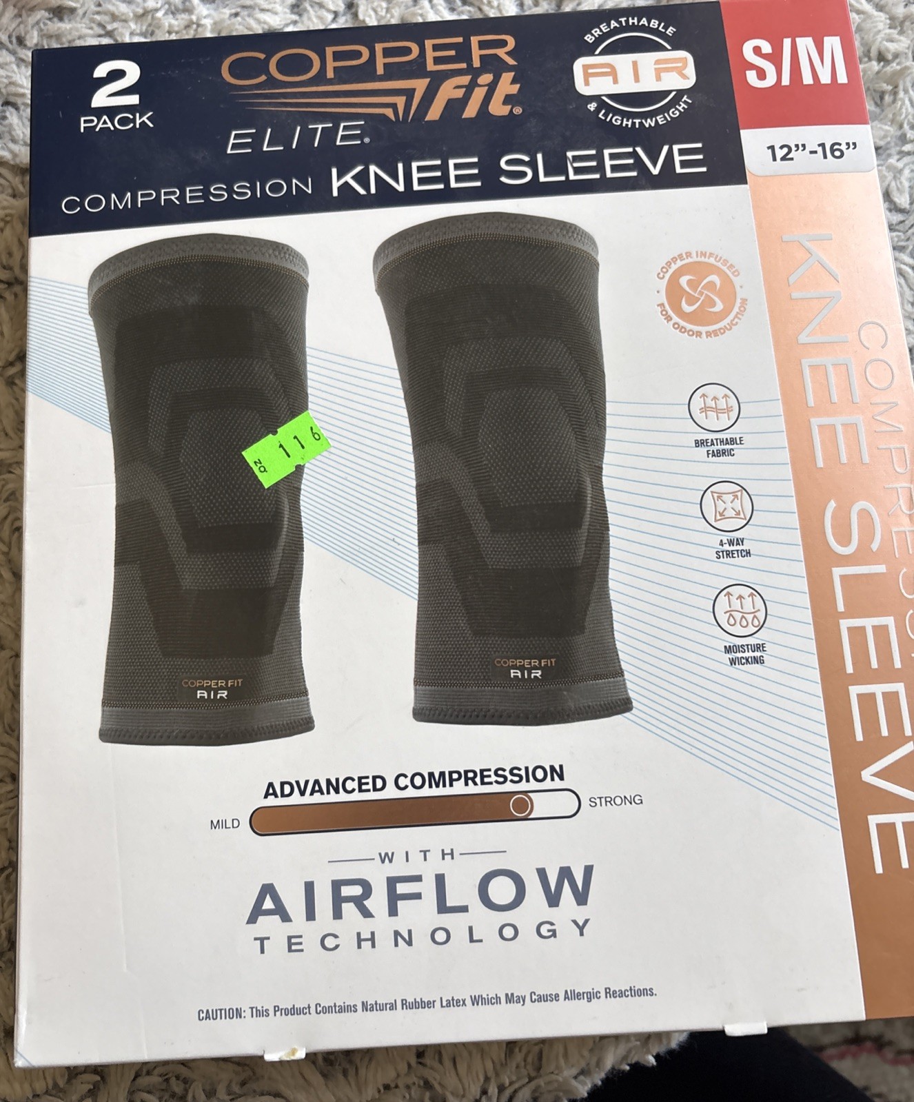 Copper Fit Elite Air Compression Knee Sleeve S/M 12″-16″ 2 Pack Black Open Box