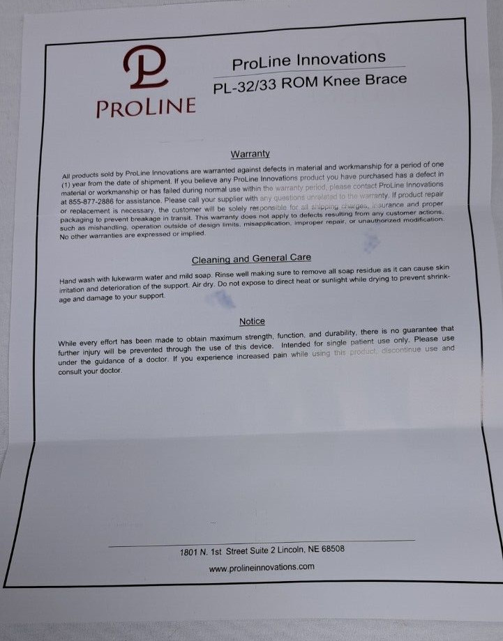 ProLine Innovations PL-32/33 ROM Knee Support Bilateral Universal Knee Support