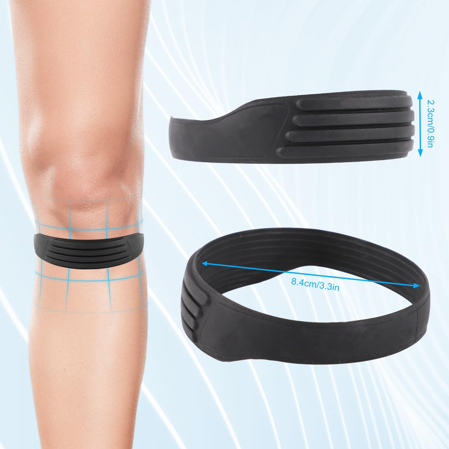 NQEUEPN 2pcs Patellar Tendon Support Strap, Silicone Knee Band Medium, Grey
