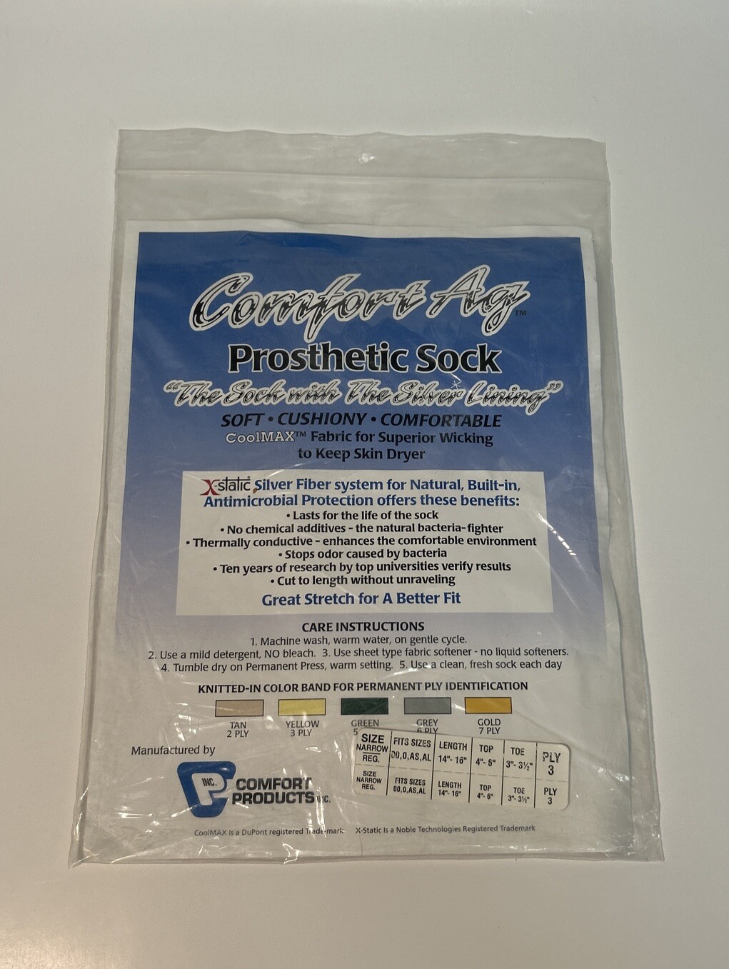 Comfort Ag, The Silver Lining Prosthetic Sock, Size Narrow/Regular, Ply 3