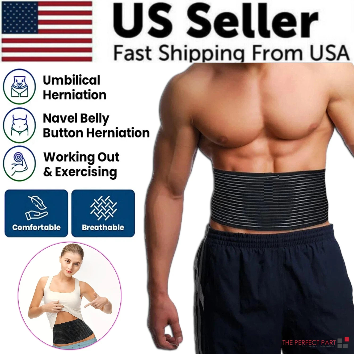 Umbilical Hernia Support Belt Abdominal Binder Compression Pad Men Women Brace