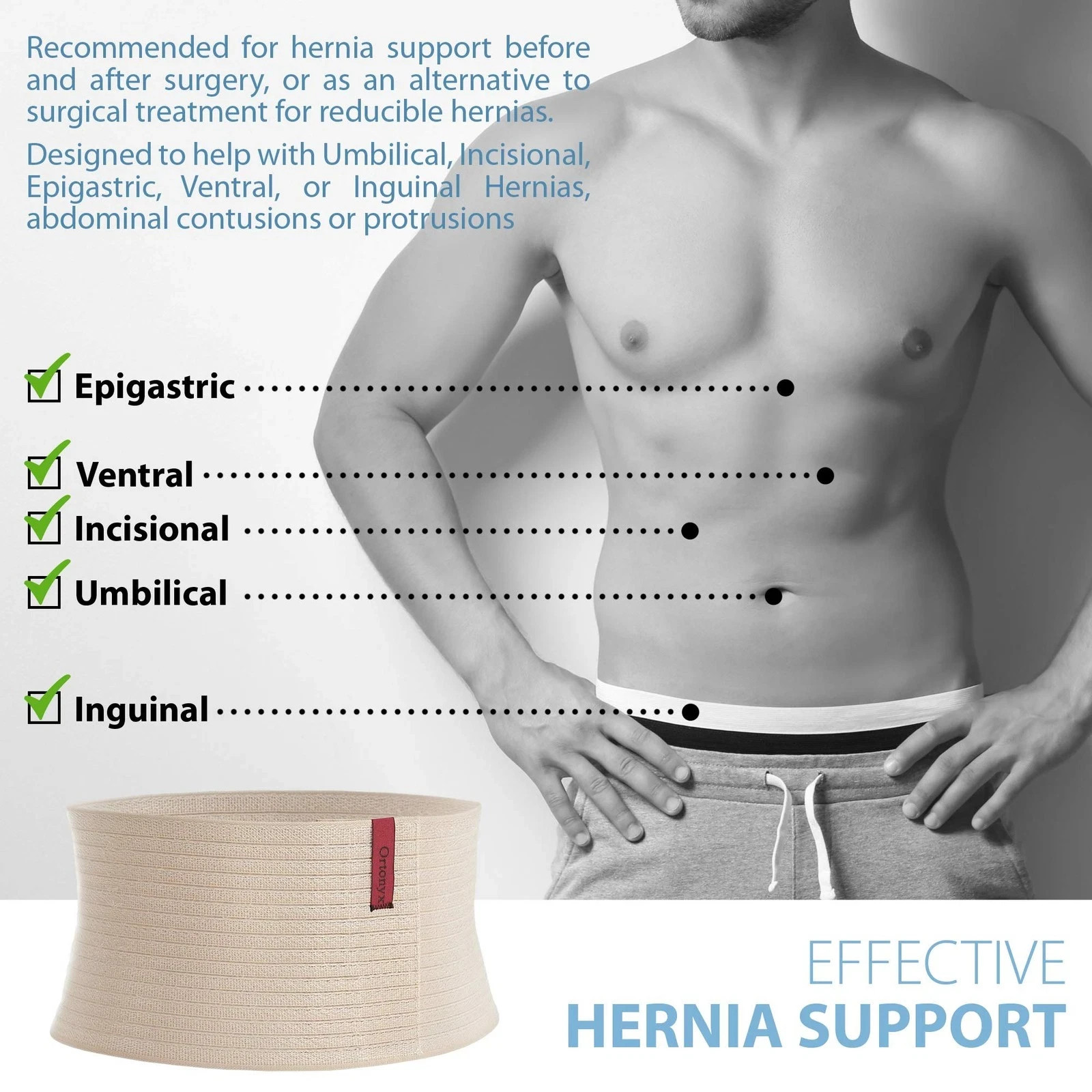 ORTONYX Umbilical Hernia Belt for Men and Women / 6.25″ Abdominal Binder With…