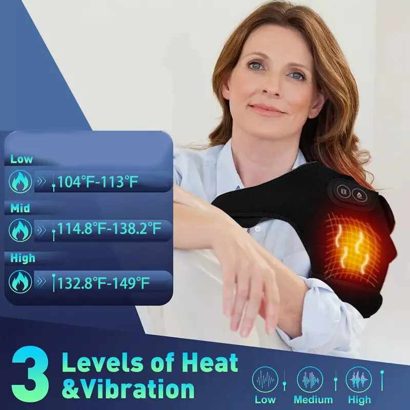 Electric Heated Shoulder Joint Brace Support with Vibration Relief Pain Massager