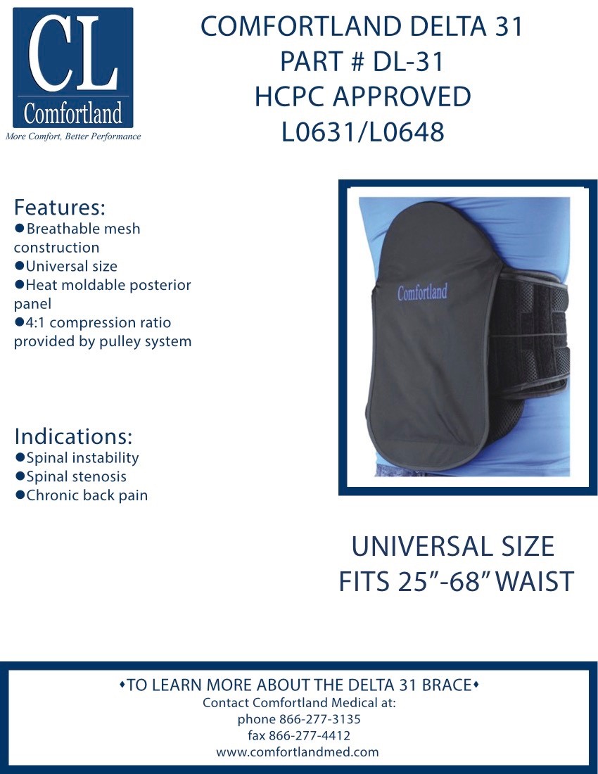 Delta 31 LSO Back Brace Sugg Comfortland DL-31 Universal Adjustable FREESHIPPING