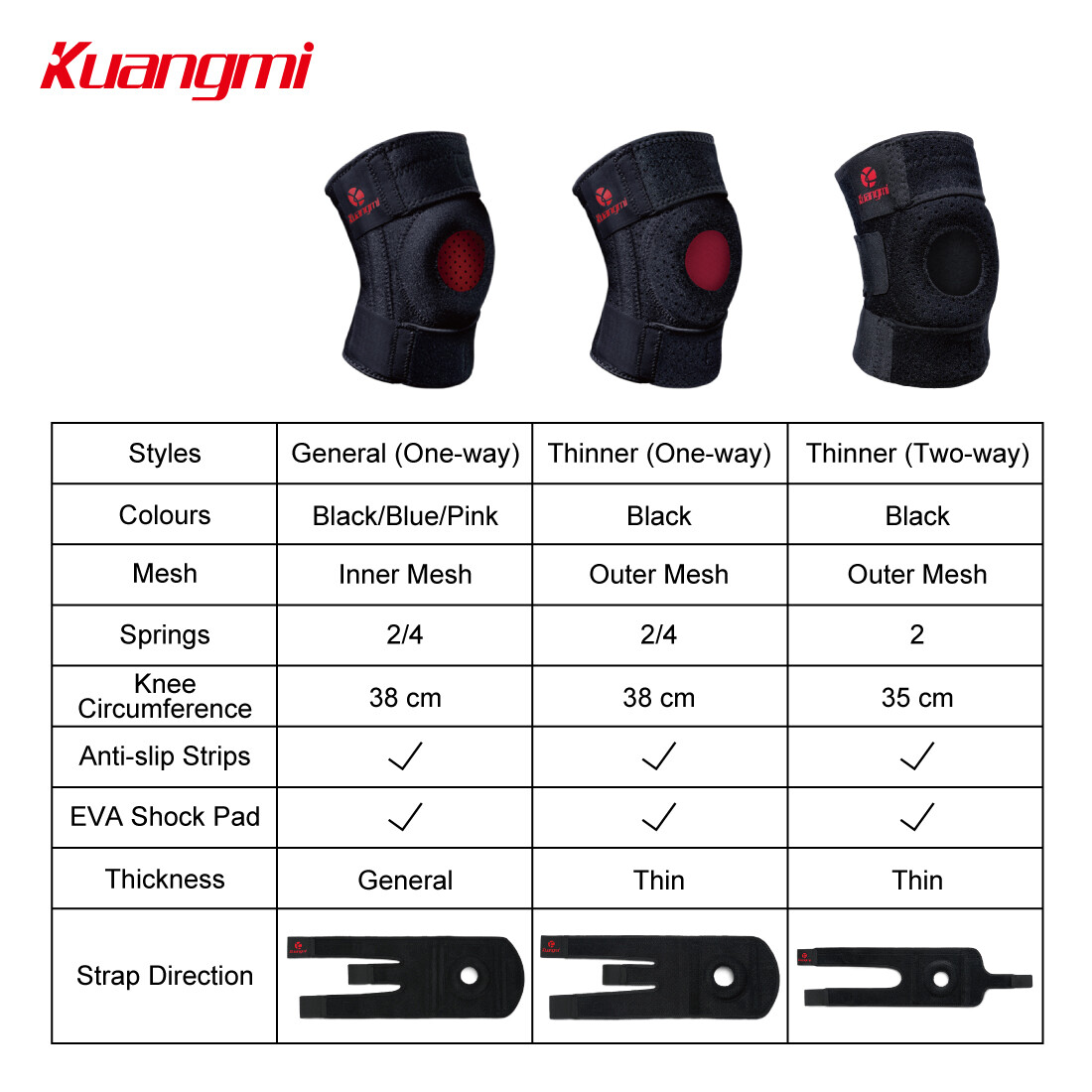 Kuangmi Knee Brace Adjustable Open Patella Strap Support Injury Pain Relief 1Pc