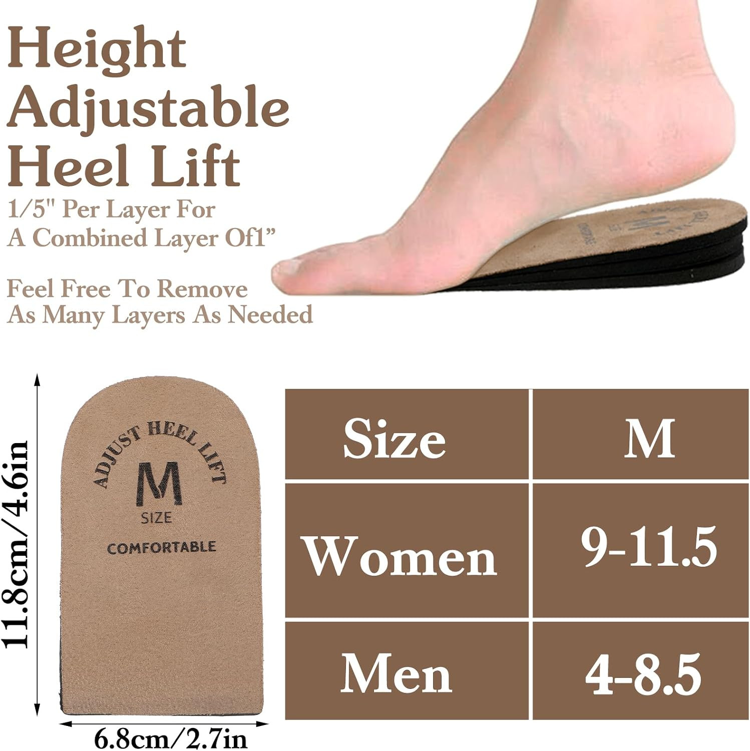 2 Pack Heel Lifts, Adjustable Heel Lifts for Leg Length Discrepancy, Women Man