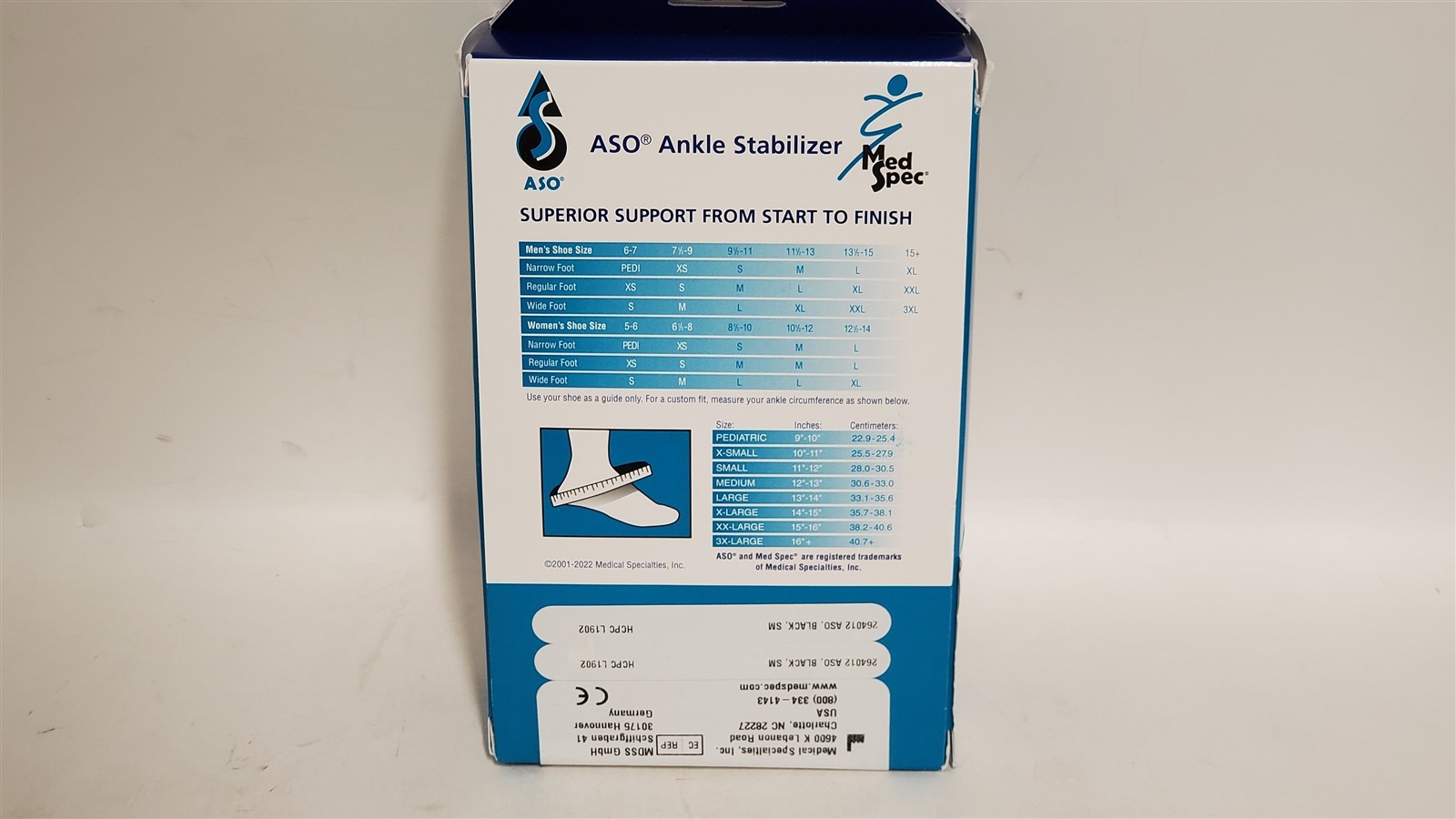Med Spec ASO Ankle Stabilizer – Lace Up Ankle Brace, Black, Small NEW
