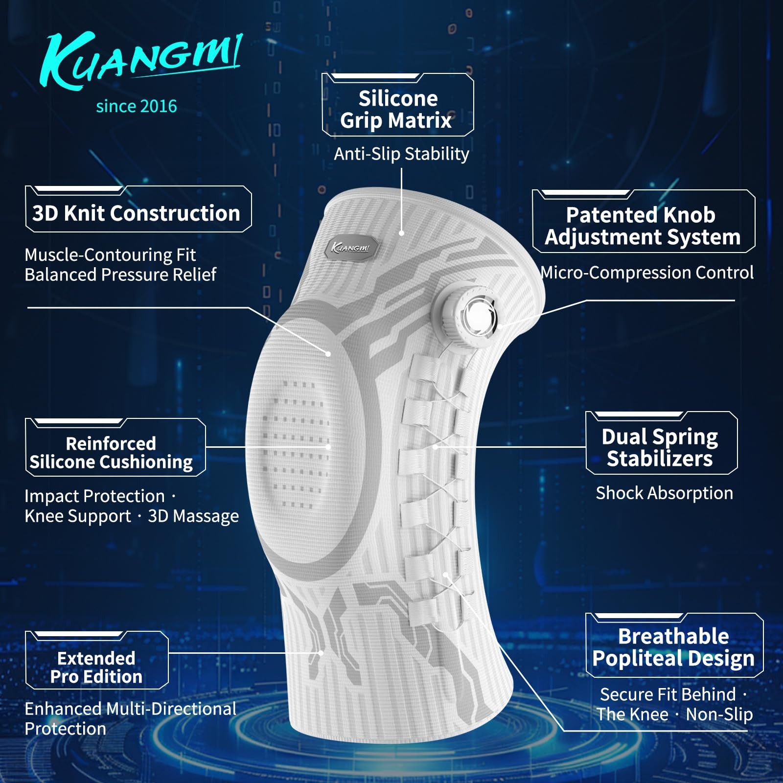 Kuangmi Smart Knee Brace with Adjustable Compression Knob, Micro-Adjustable S…