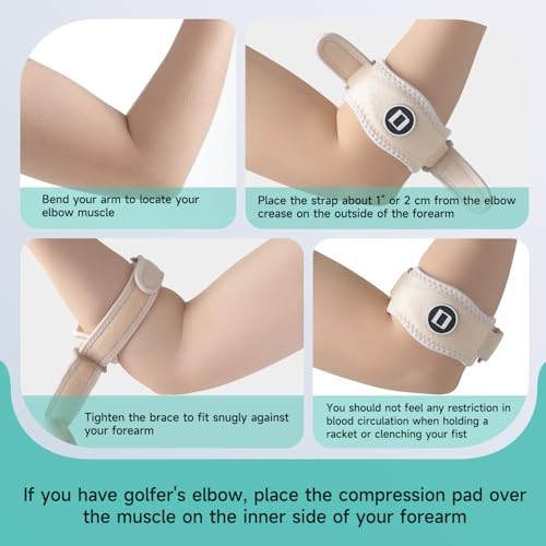 Tennis Elbow Brace for Women & Men, Adjustable Golfer Elbow Strap 2 Pack Beige