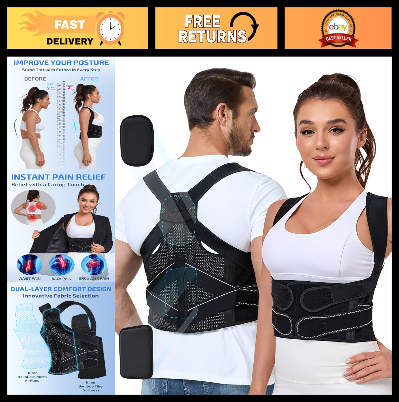 Posture Corrector for Men & Women – Bionic Back Support Brace for Pain Relief, 3