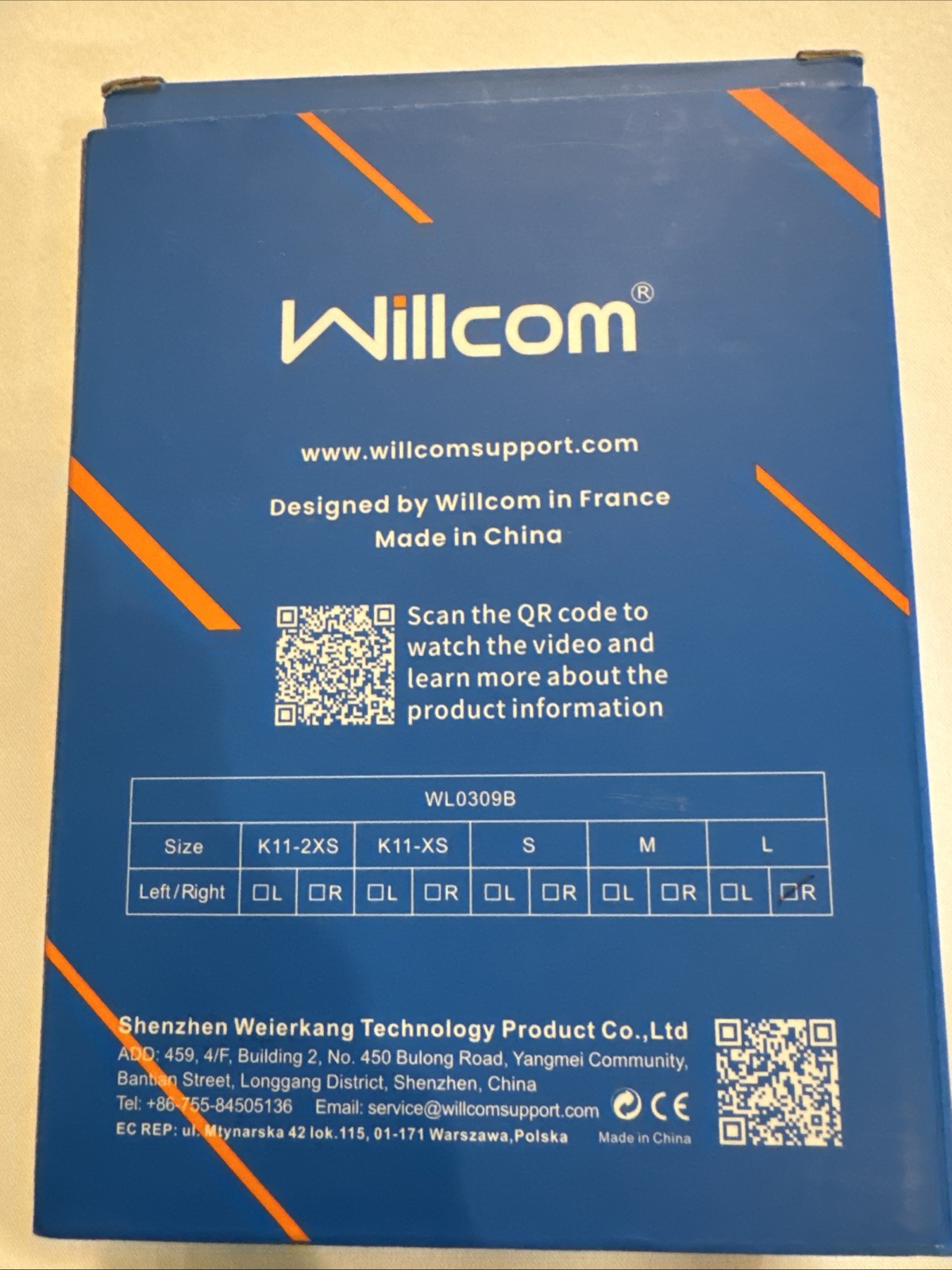 Willcom arm sling WLO 309B mesh version white blue LARGE RIGHT ARM UNISEX