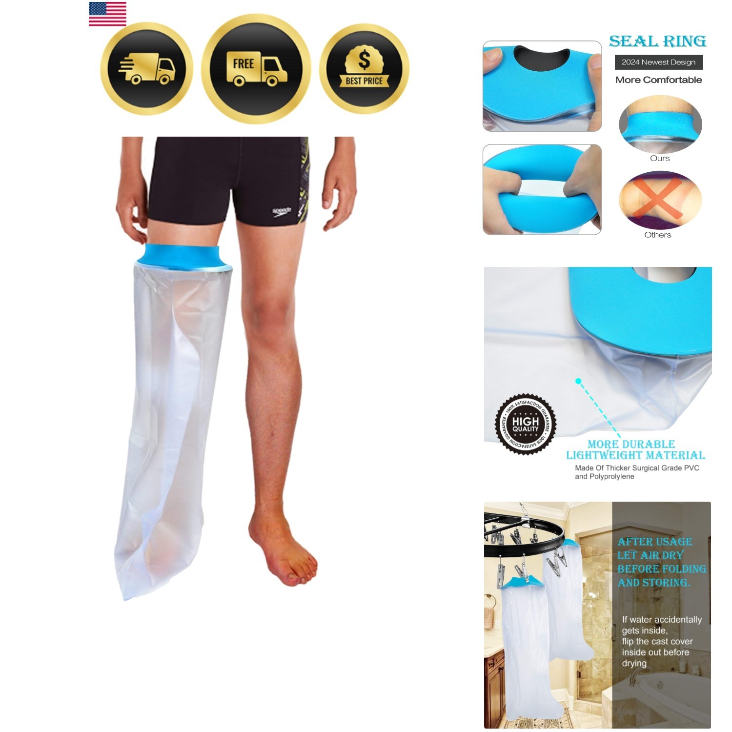 Waterproof Leg Cast Covers for Shower Swimming Reusable Elastic Protectors