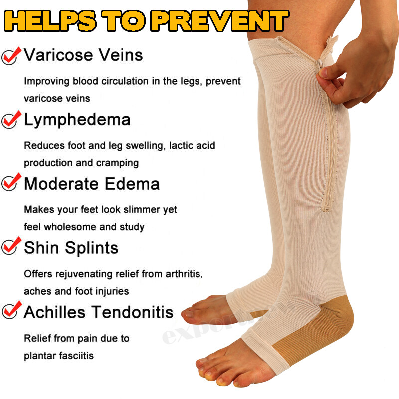 Copper Compression Support Zipper Socks Graduated Stocking Men Women 20-30mmHg