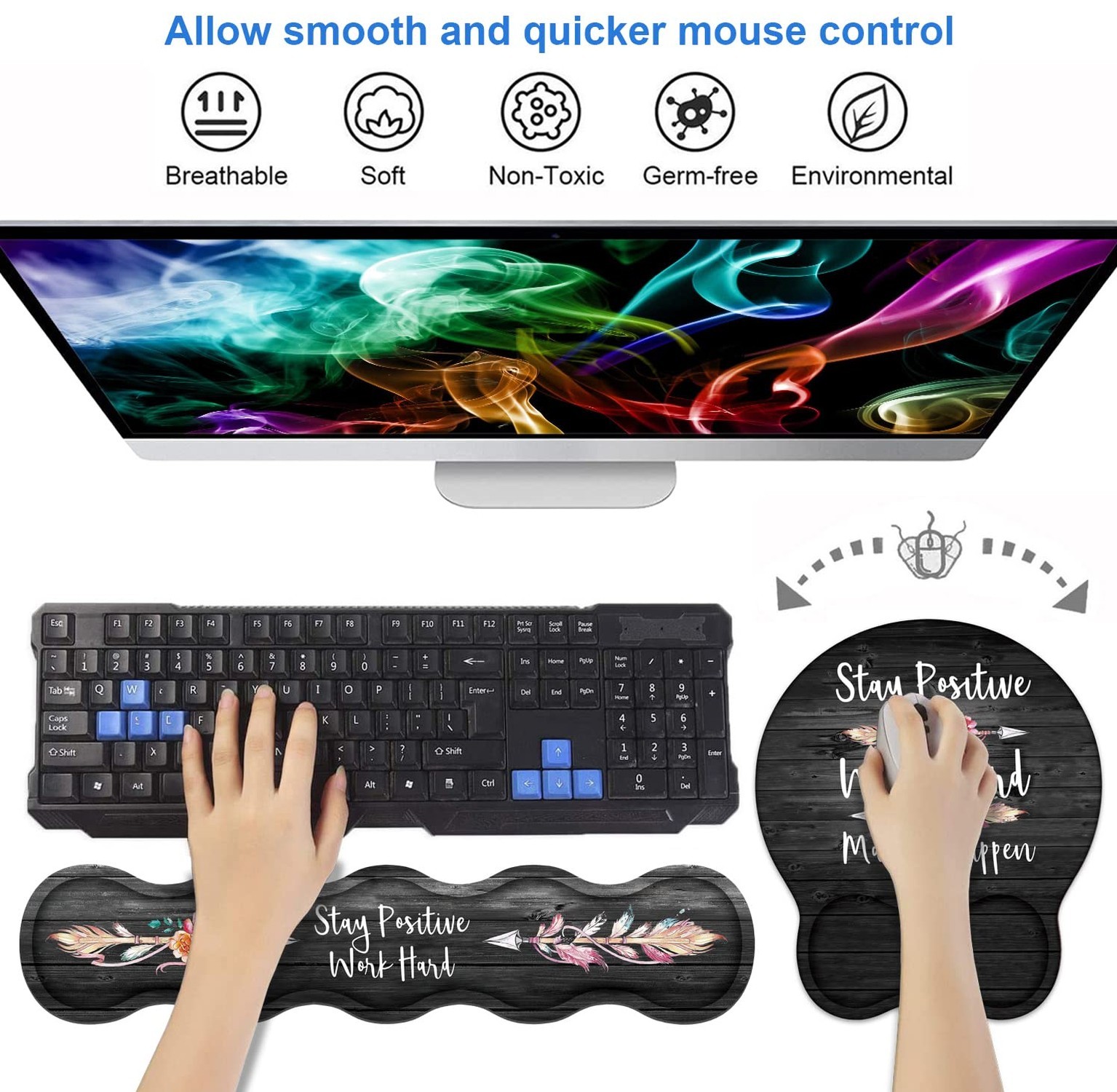 Keyboard Wrist Rest & Mouse Pad Wrist Support Set, Inspirational Quote Stay P…