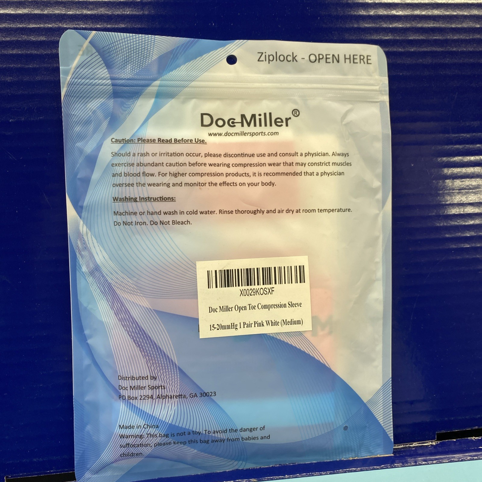 Doc Miller Open Toe Socks Compression Sleeve Stocking 15-20 mmHg 1 Pair Pink -M