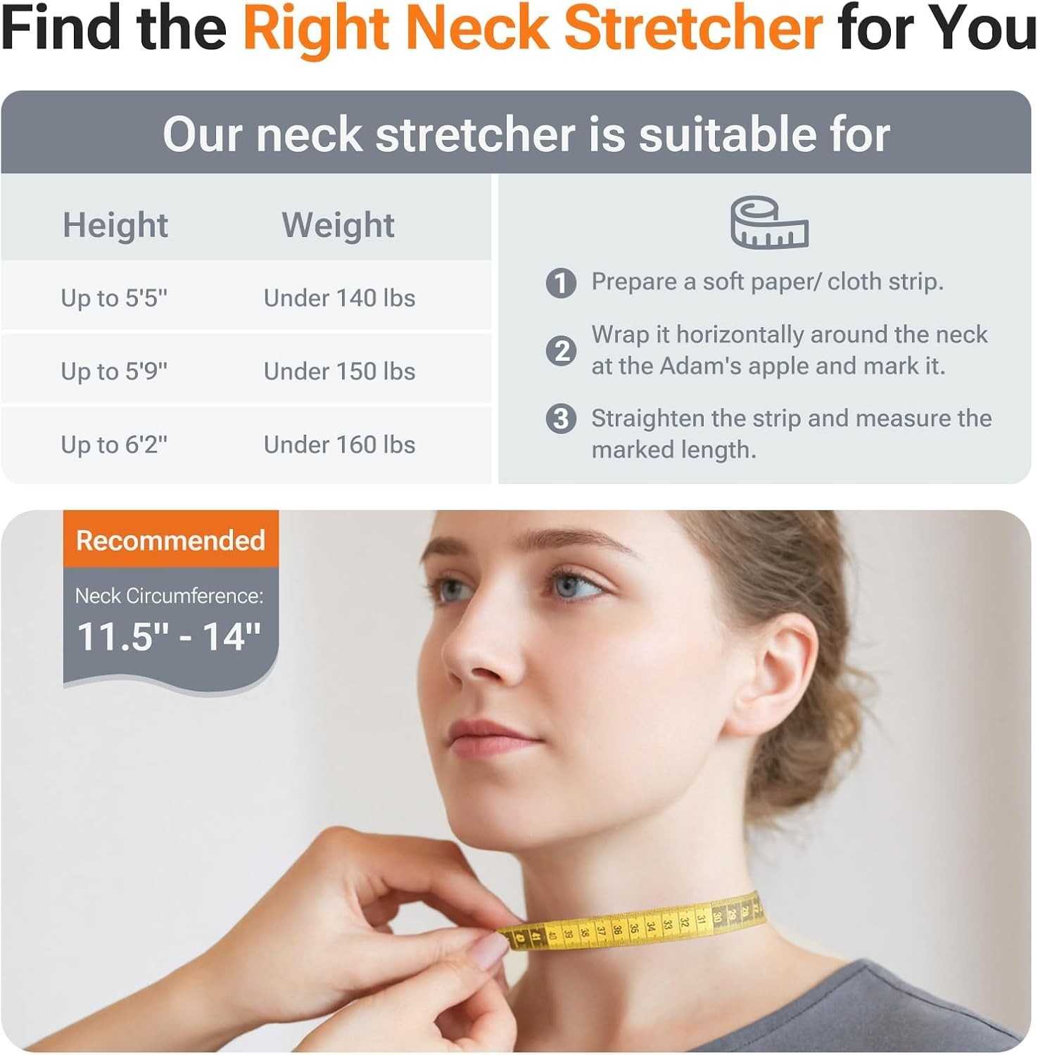 3-Layer Inflatable Neck Stretcher for Pain Relief – Custom Fit 11.4-14.0 in