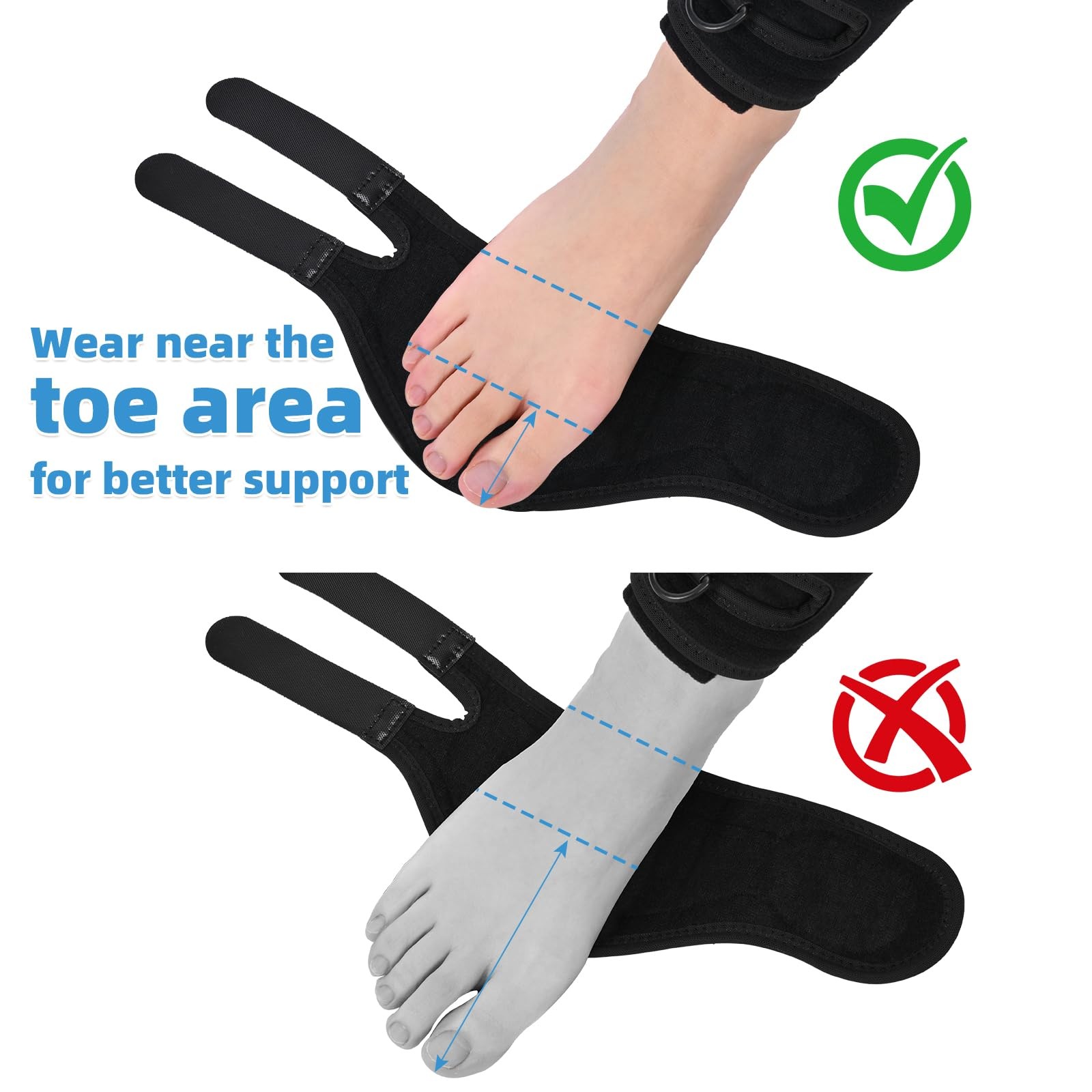 Tenbon Adjustable AFO Foot Drop Brace for Walking with Shoes, Socks, L, Black