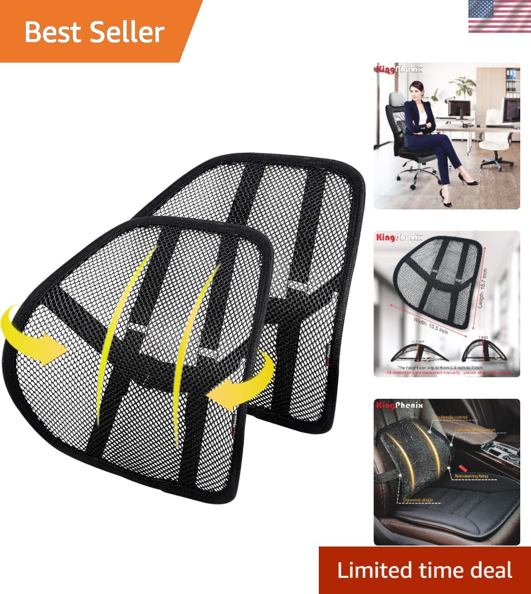 Luxury 2-Pack Adjustable Lumbar Support with Breathable Mesh for All Chair Types