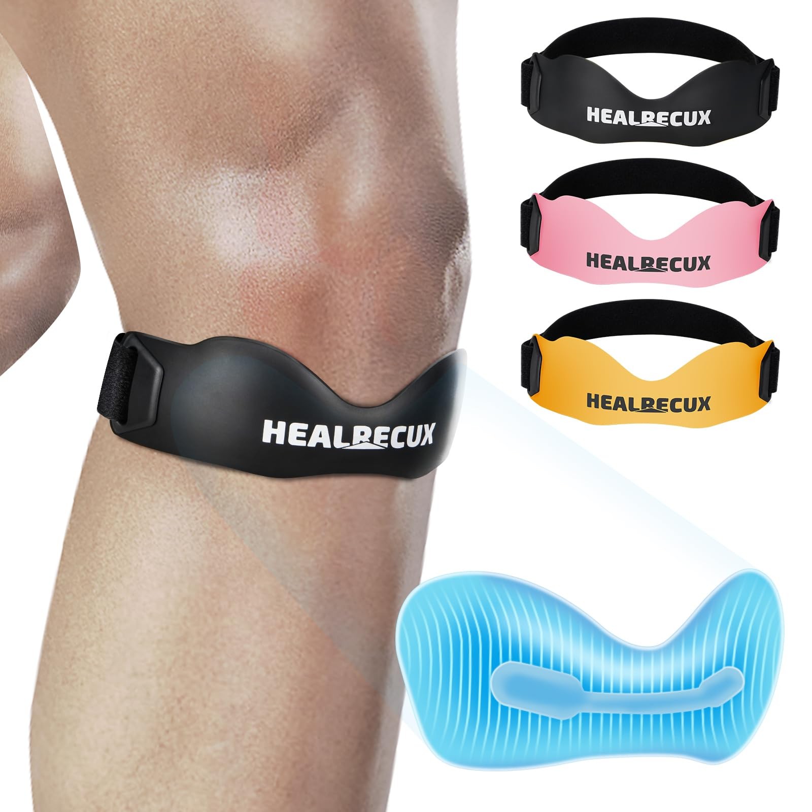 Healrecux Silicone Patellar Tendon Support Strap Adjustable Non-Slip Patella …