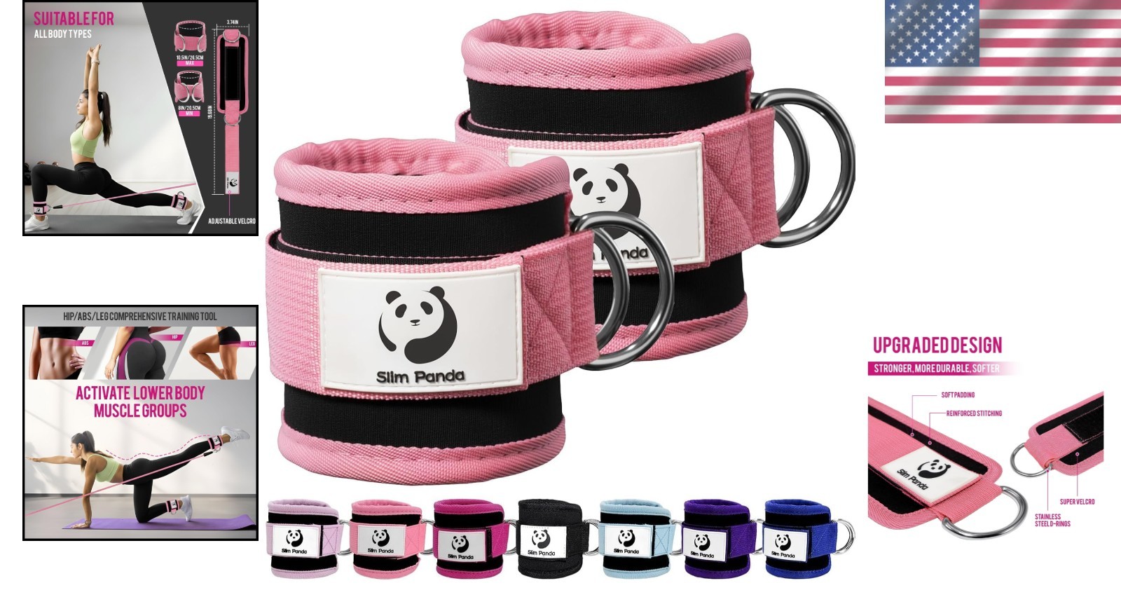 2-Pack Pink Adjustable Ankle Straps for Cable Machine & Glutes