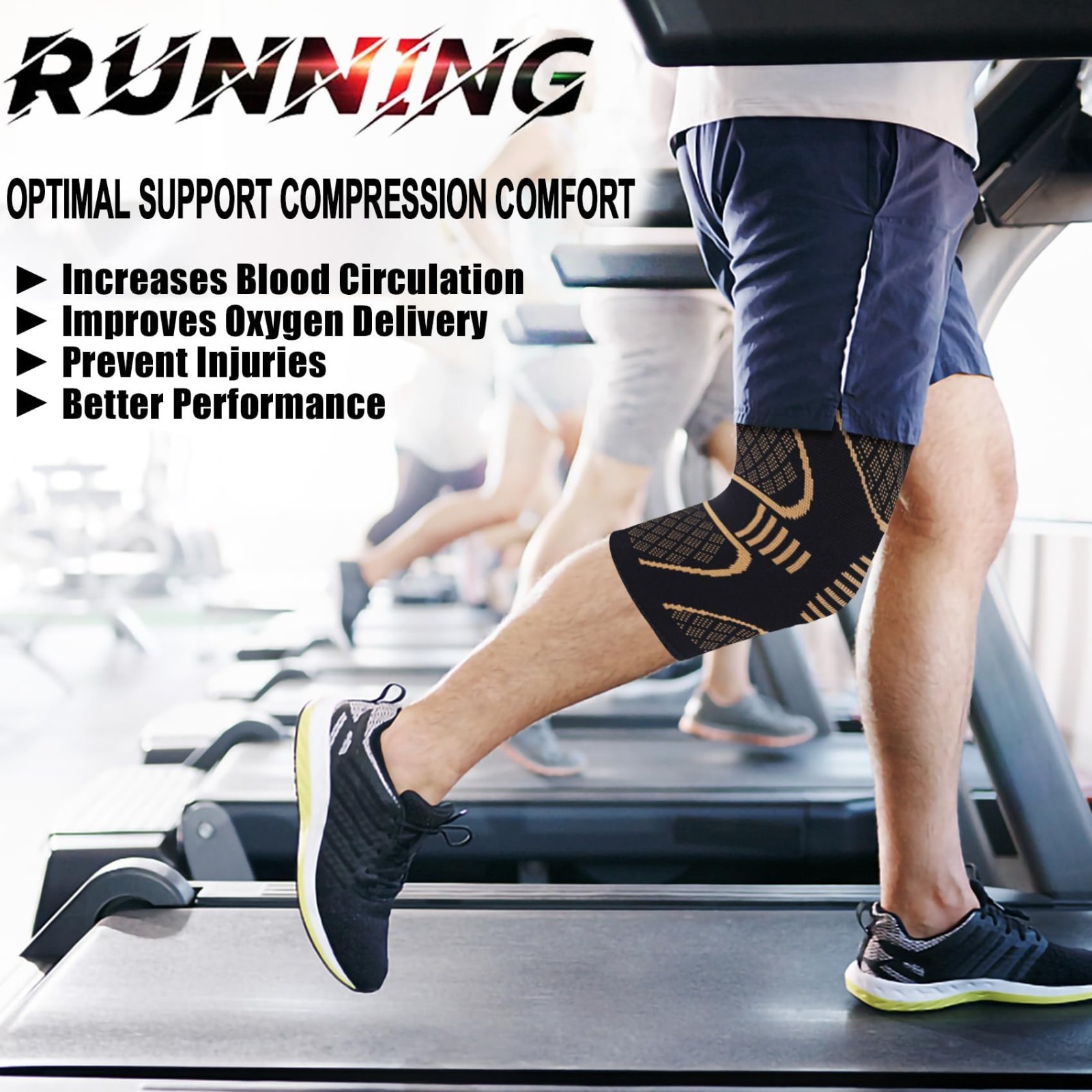 2x Knee Sleeves Copper Silver Compression Brace Support Sport Joint Injury Pain