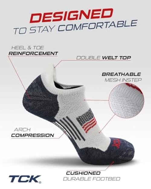 USA No Show Socks for Men & Women – Cushioned Medium White/Navy/Scarlet/Flag