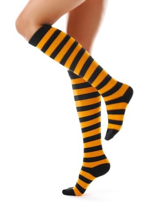 Women’s Knee High Socks Outdoor Sport One Size 1 Pack Black Orange Stripes