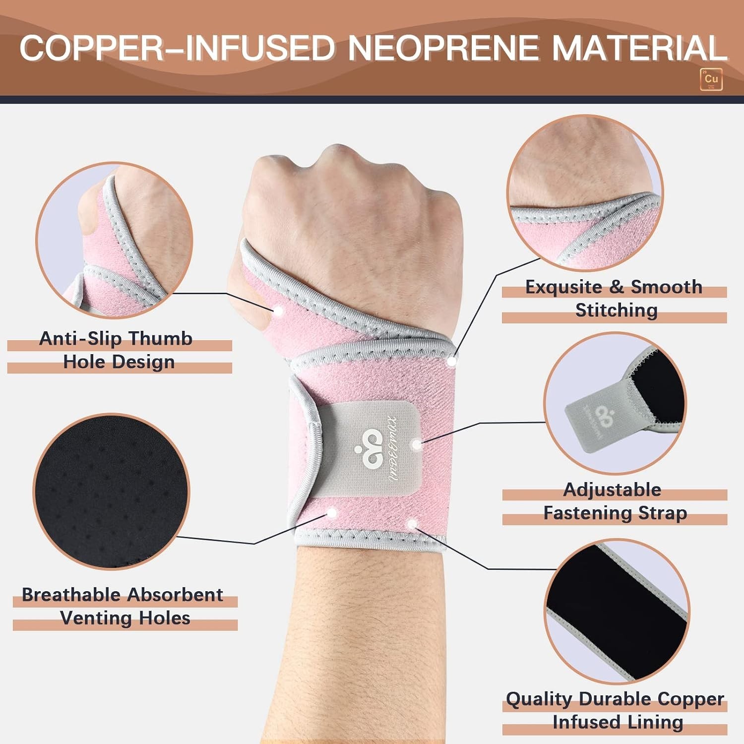 2 Pack Copper Support for Carpal Tunnel, Pain Relief, Arthritis, Tendonitis, …