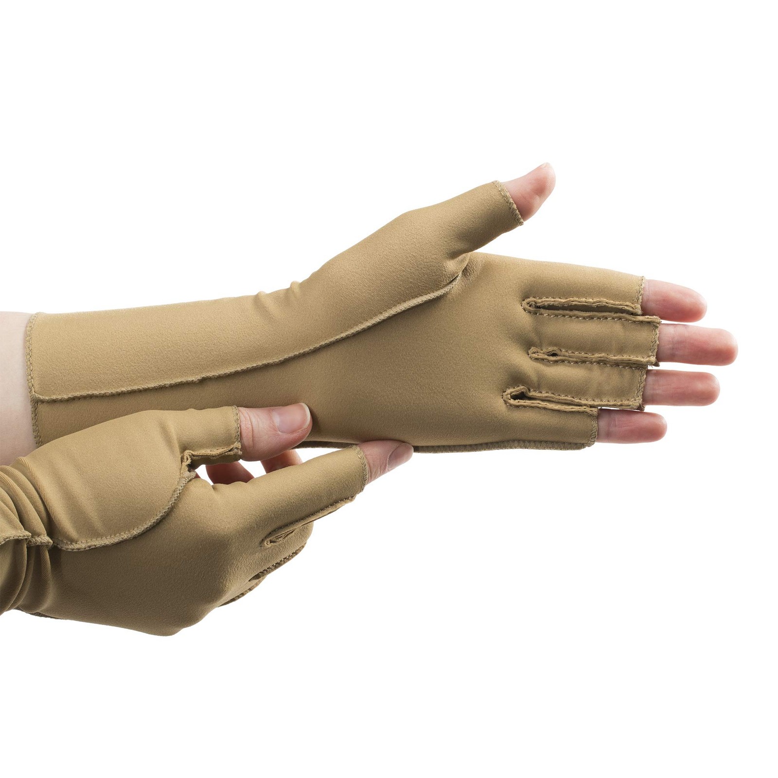isotoner Open Finger Therapeutic Gloves Camel Small Compression Gloves
