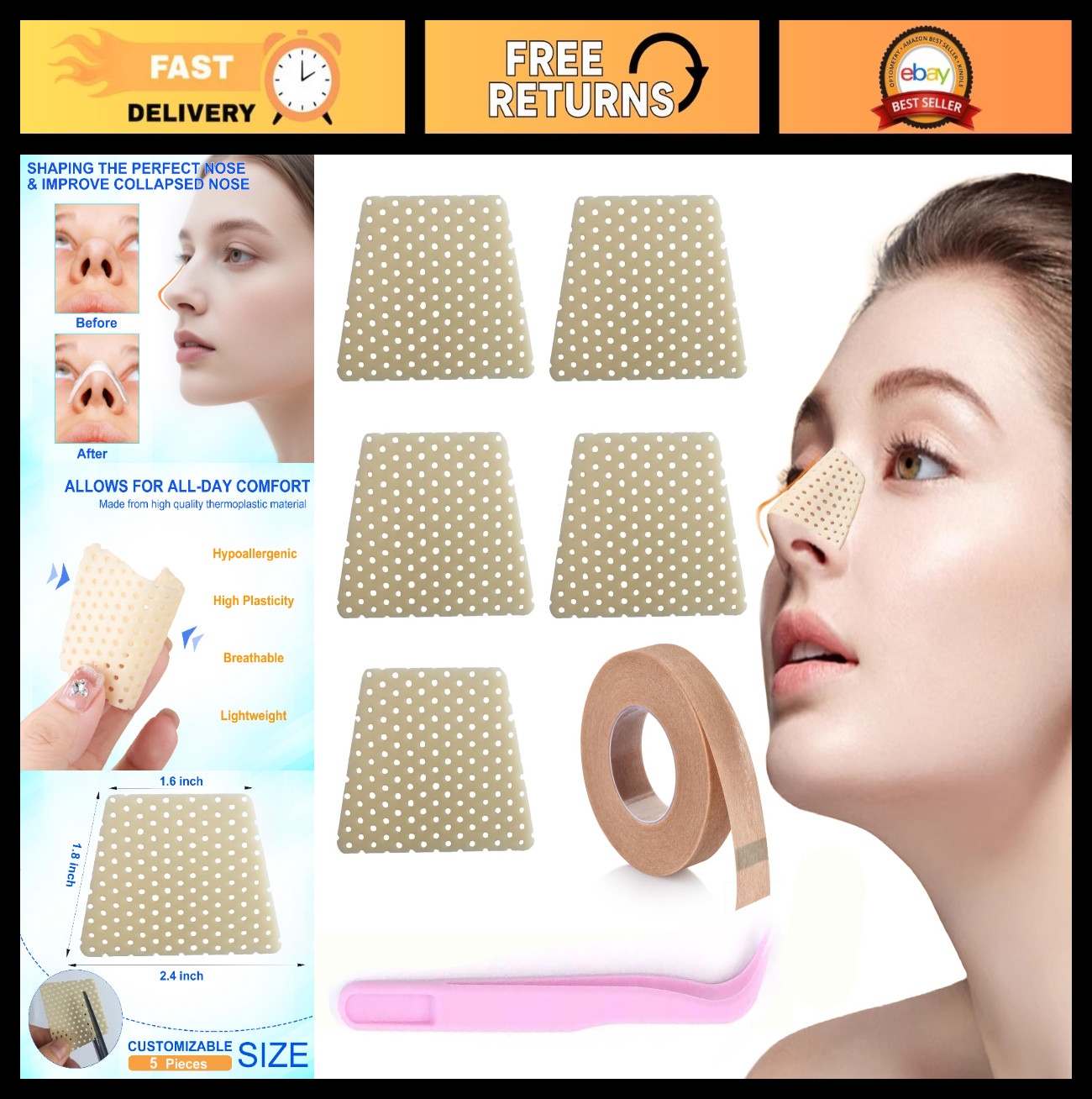7-Piece Thermoplastic Nose Splint Set – Trapezoid Nasal Support Brace for Rhinop