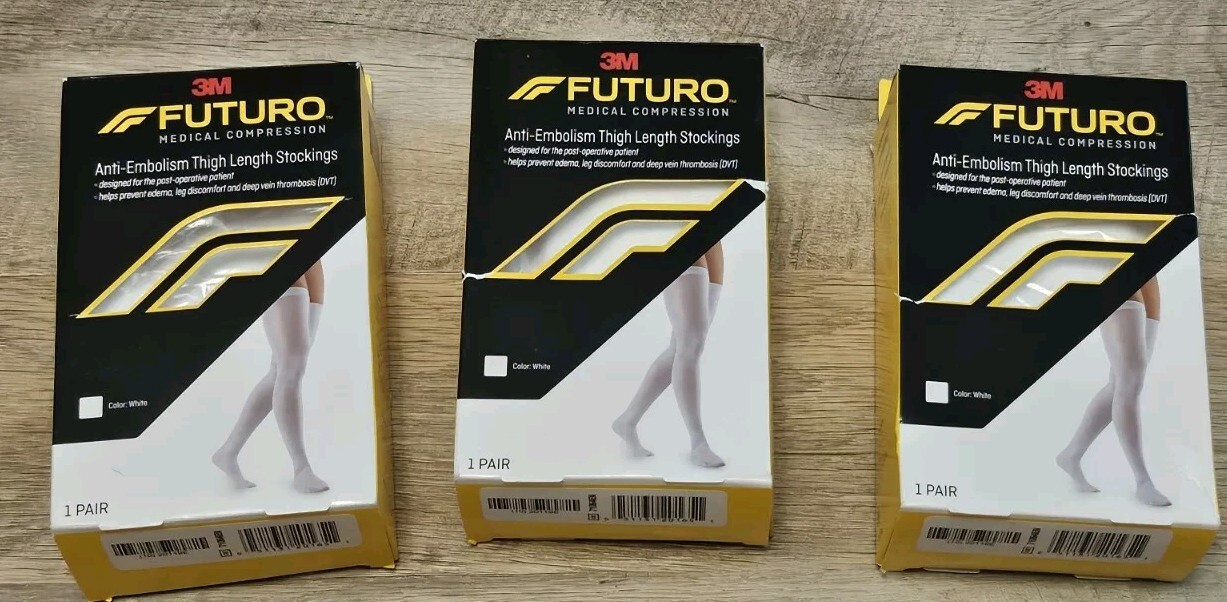 (3 Pk) FUTURO Anti-Embolism Stock Knee Length Closed Toe White Medium Moderate