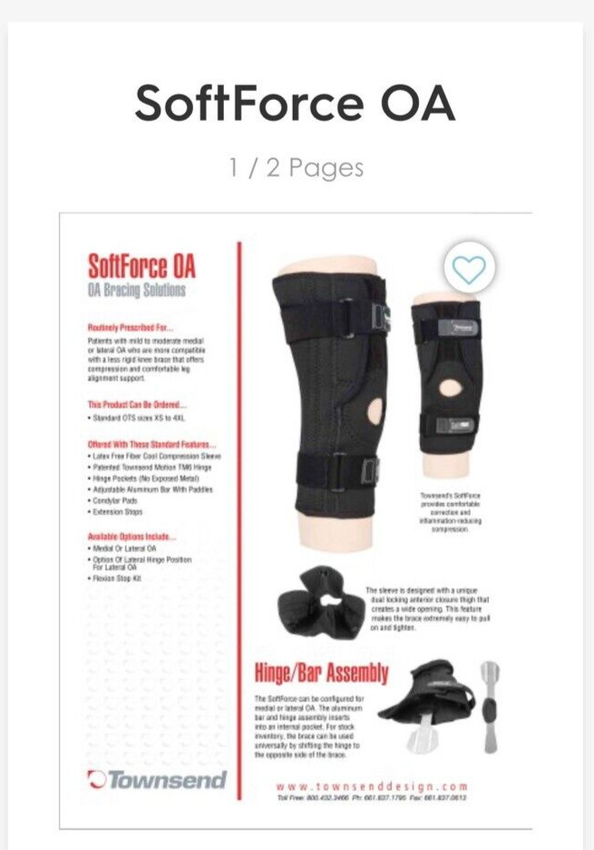 TOWNSEND SOFT FORCE OA BRACE – LARGE – RIGHT – MEDIAL OR LATERAL OA – BLACK