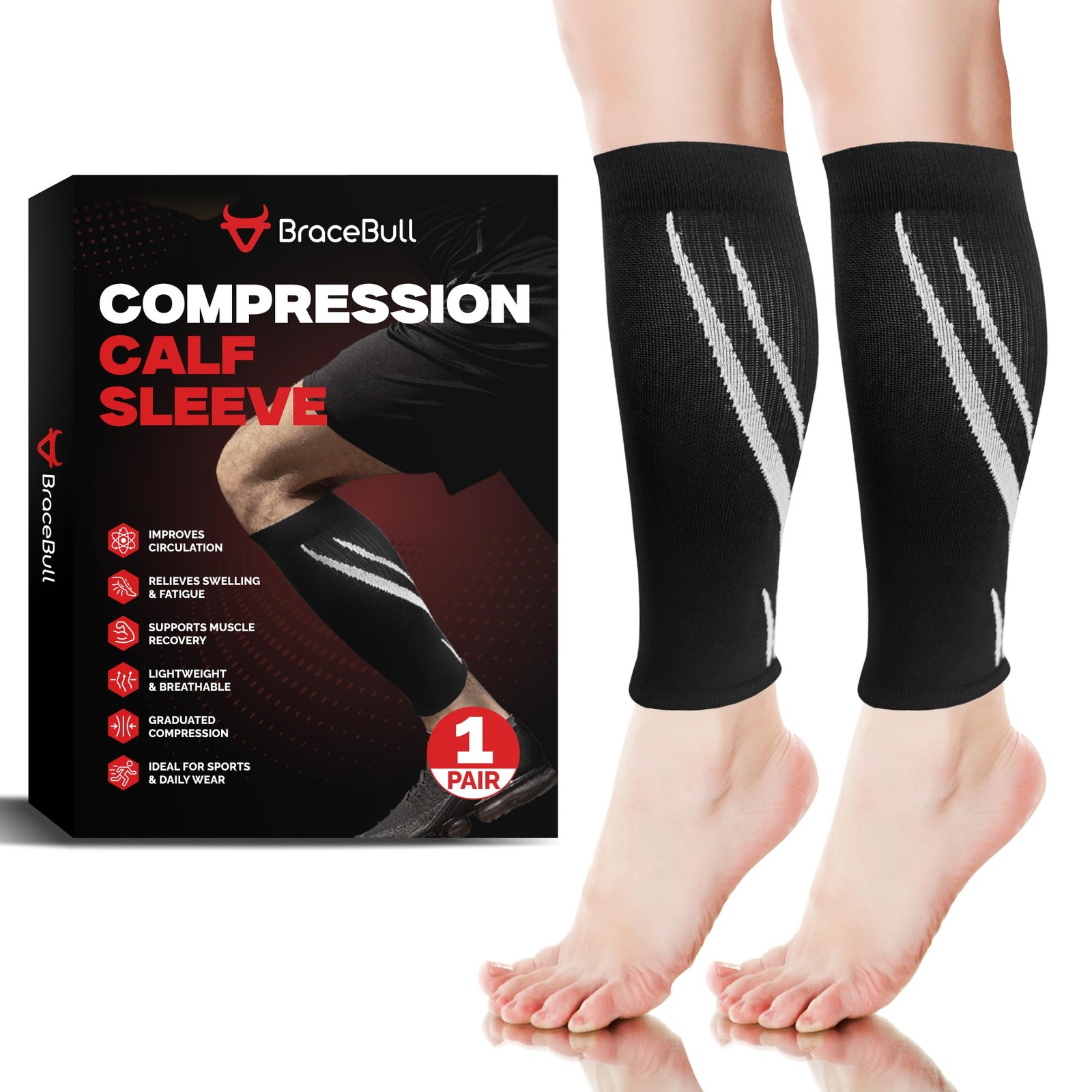 BraceBull Calf Compression XXL (Calf Circumference 13.4″-16.9″), Black