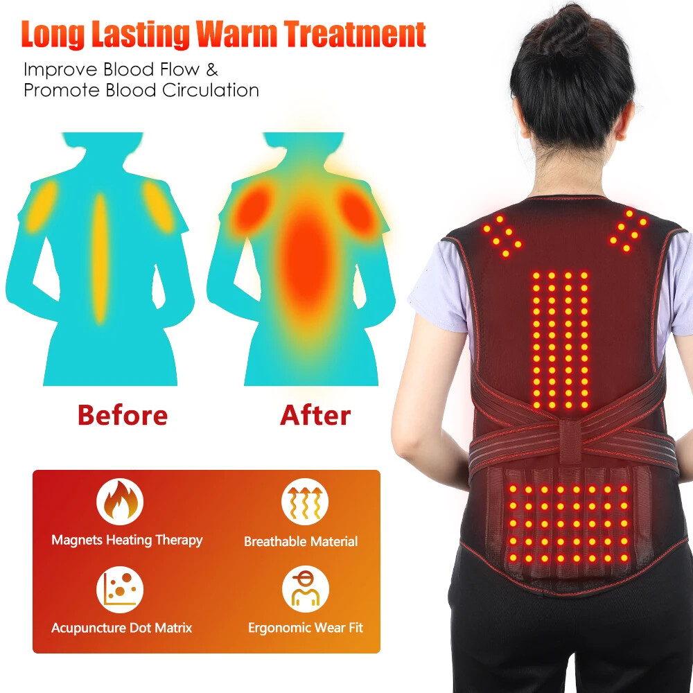 Magnetic Self Heating Back Support Tourmaline Therapy Waist Belt Shoulder Brace