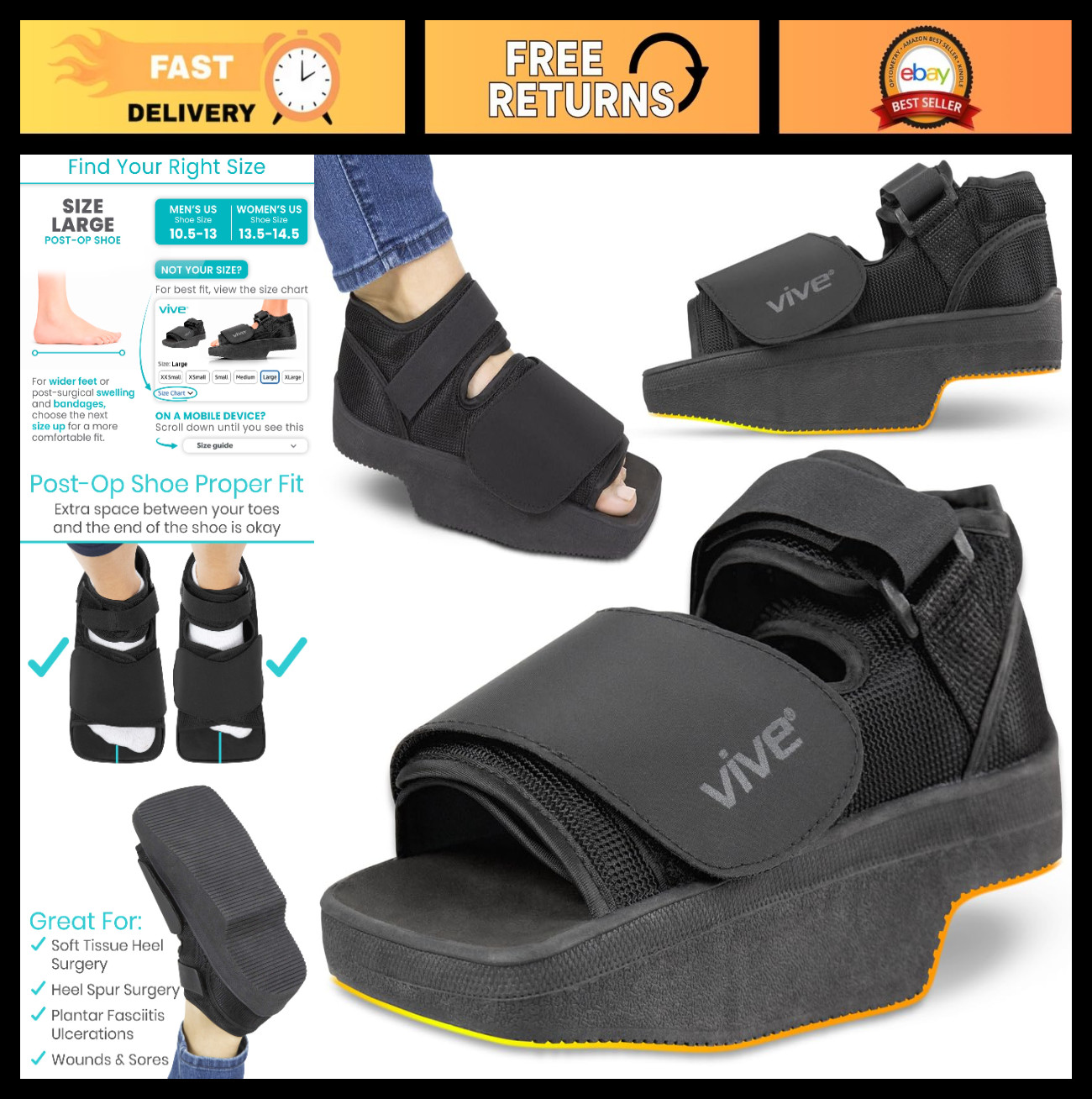 Post-Op Wedge Shoe – Offloading Boot for Heel/Ankle Pain, Foot Recovery, Fractur