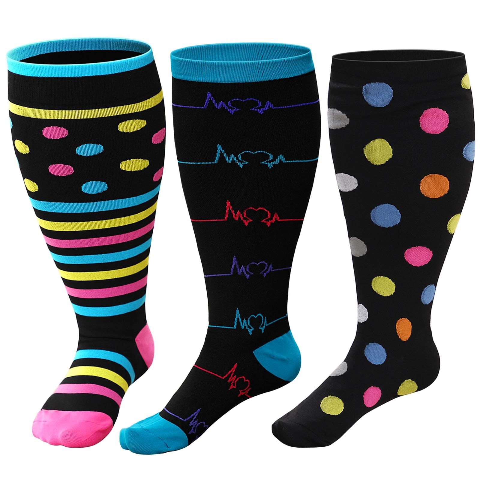 3 Pairs Plus Size Compression Socks: Wide calf Compression Stockings for Men …