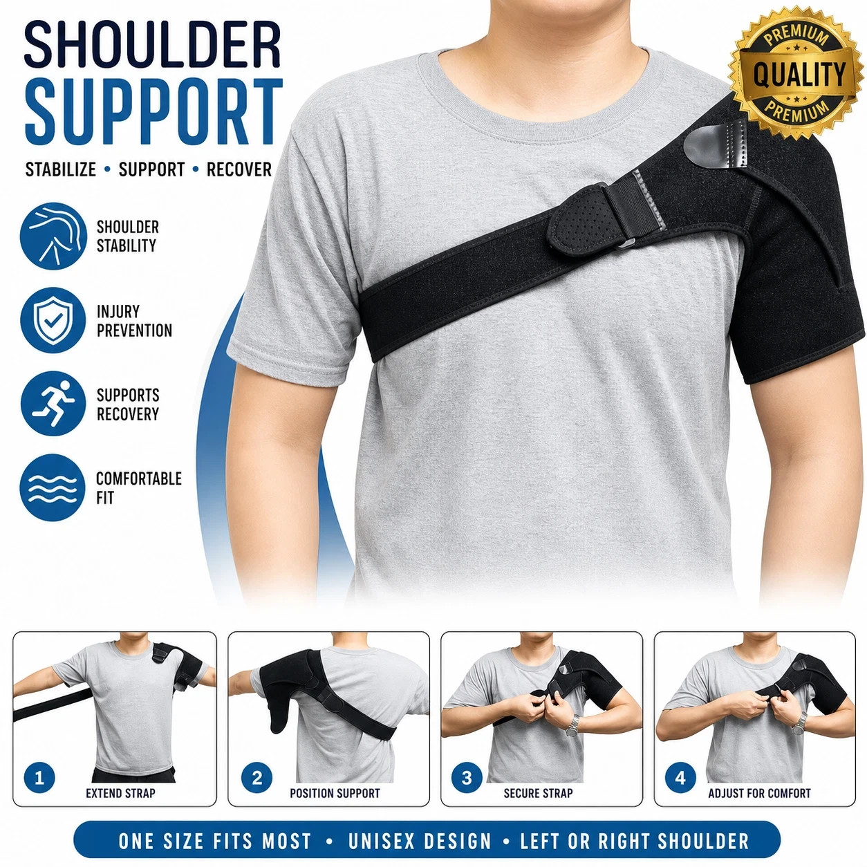 Adjustable Shoulder Brace Rotator Cuff Support Pain Relief Left/Right Sports 🩺.
